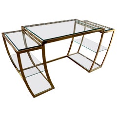 Hollywood Regency Brass Vanity / Desk in the Milo Baughman Style. Circa 1970s