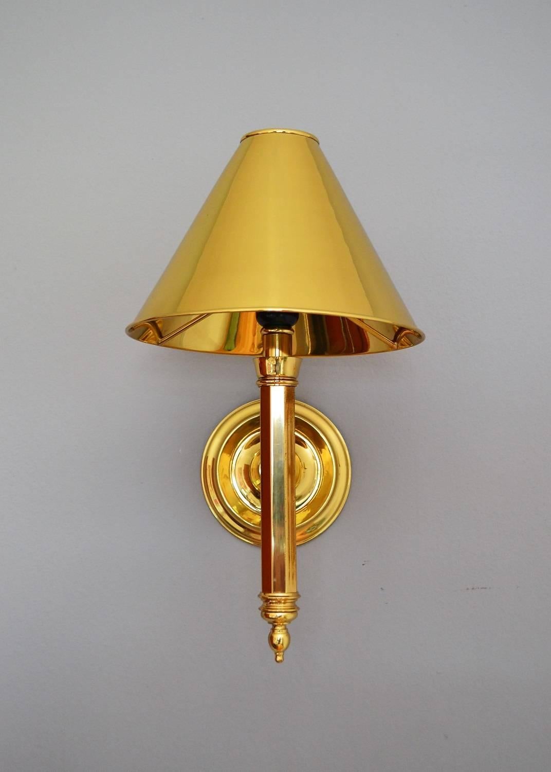 Late 20th Century Hollywood Regency Brass Wall Sconce, Set of Two