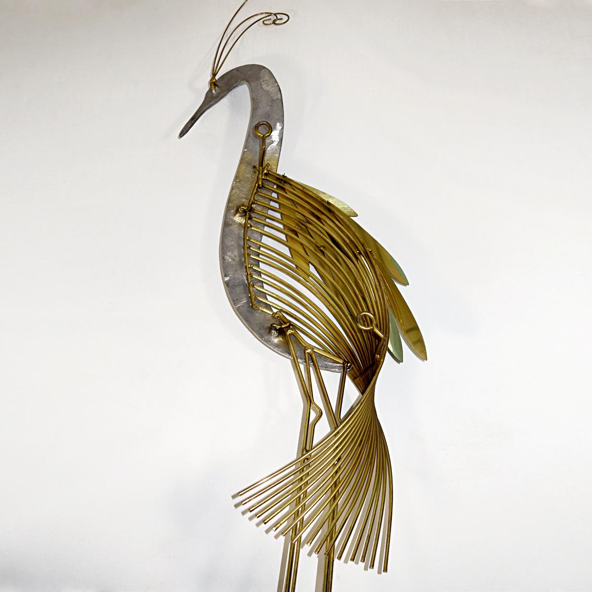Hollywood Regency-Wandskulptur „Silberner Heron“ Vogel aus Messing von Curtis Jere im Angebot 2
