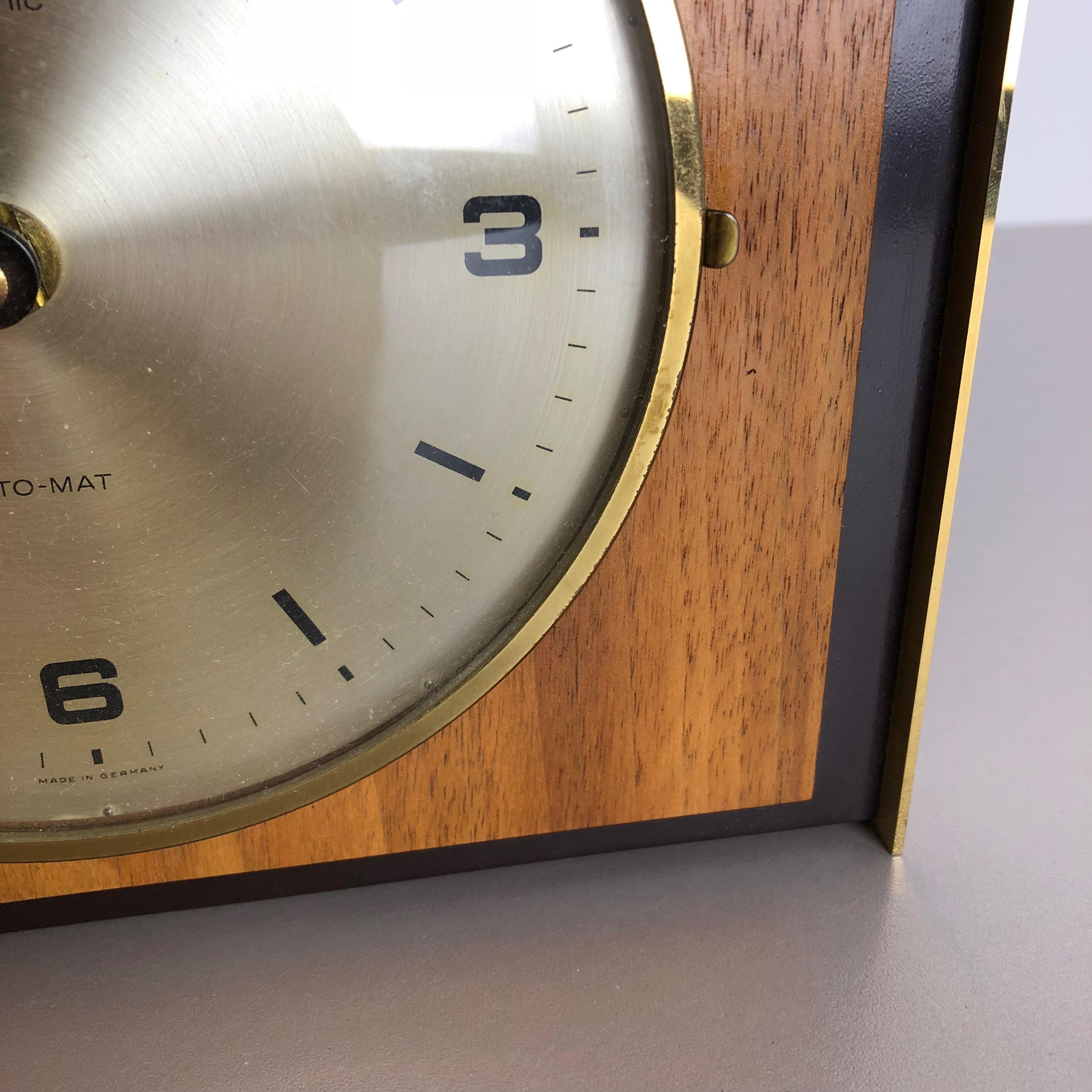 Hollywood Regency Brass Walnut Brass Table Clock Junghans Electronic Germany 1