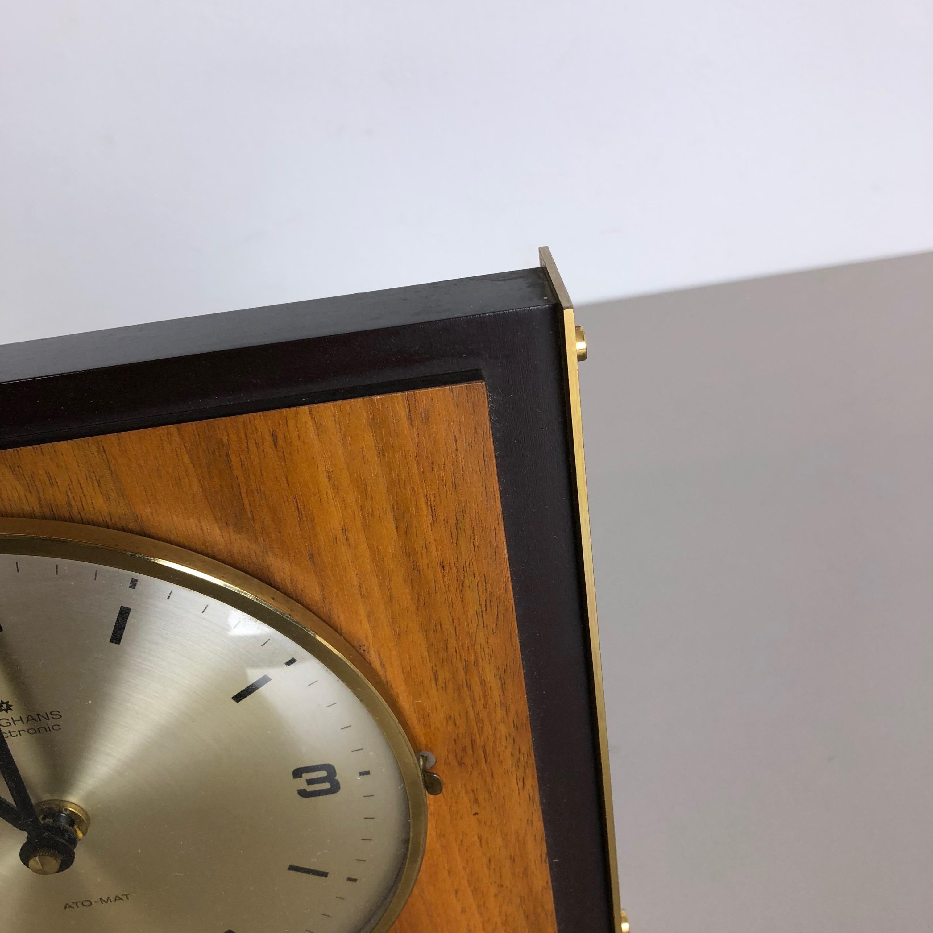 20th Century Hollywood Regency Brass Walnut Brass Table Clock Junghans Electronic Germany