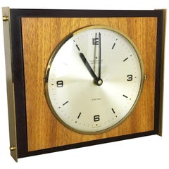 Vintage Hollywood Regency Brass Walnut Brass Table Clock Junghans Electronic Germany