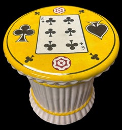 Hollywood Regency Bridge Playing Cards Terracotta Garden Stool / Side Table