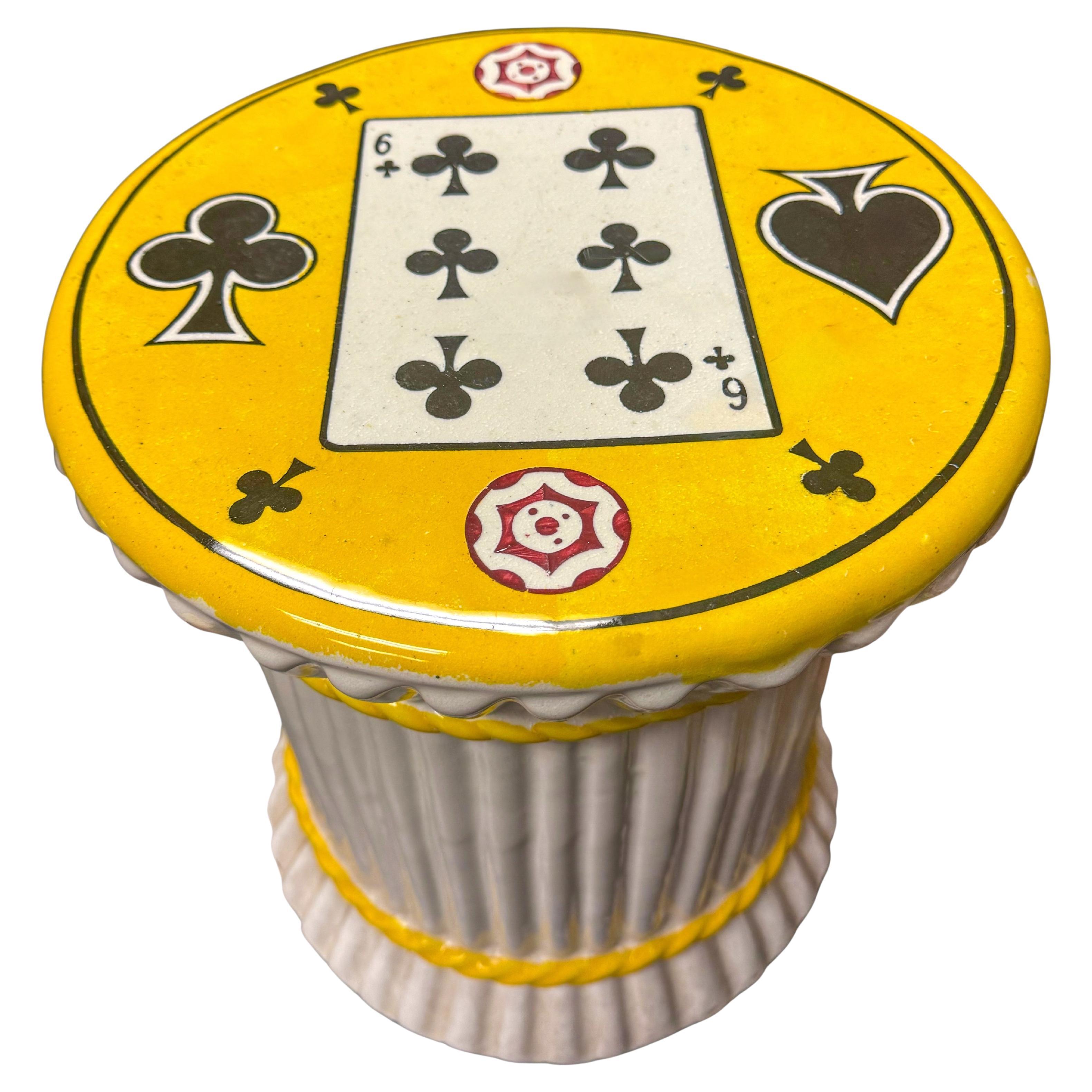 Hollywood Regency Bridge Playing Cards Terracotta Garden Stool / Side Table