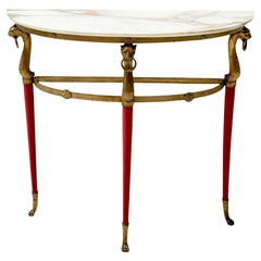 Hollywood Regency Bronze Console Table with Onyx Top, 1970s