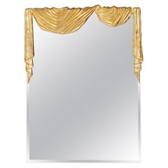 Hollywood Regency Bronze Drapery Wall Mirror