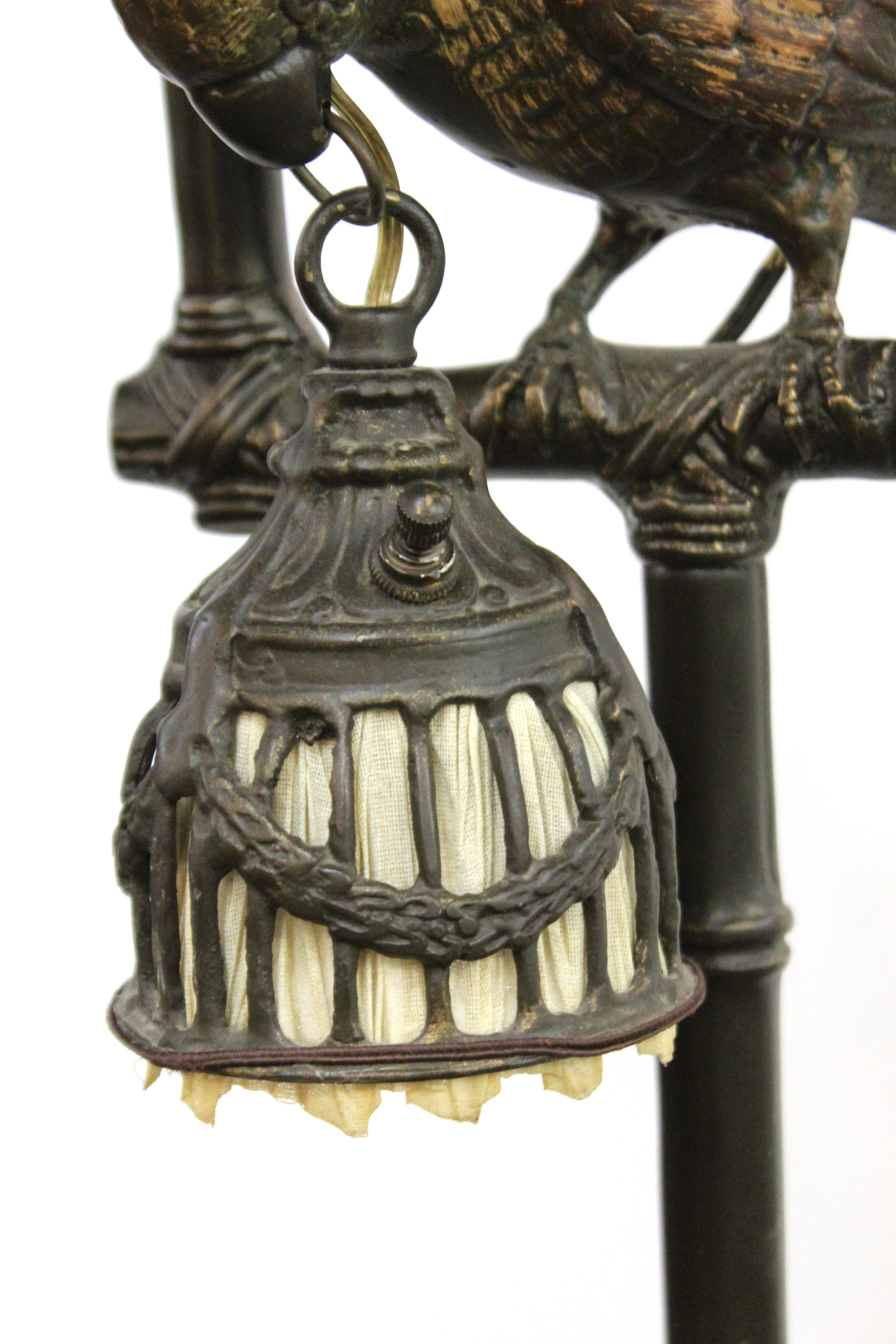 Metal Hollywood Regency Bronze Floor Lamp with Parrot