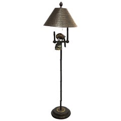 Vintage Hollywood Regency Bronze Floor Lamp with Parrot