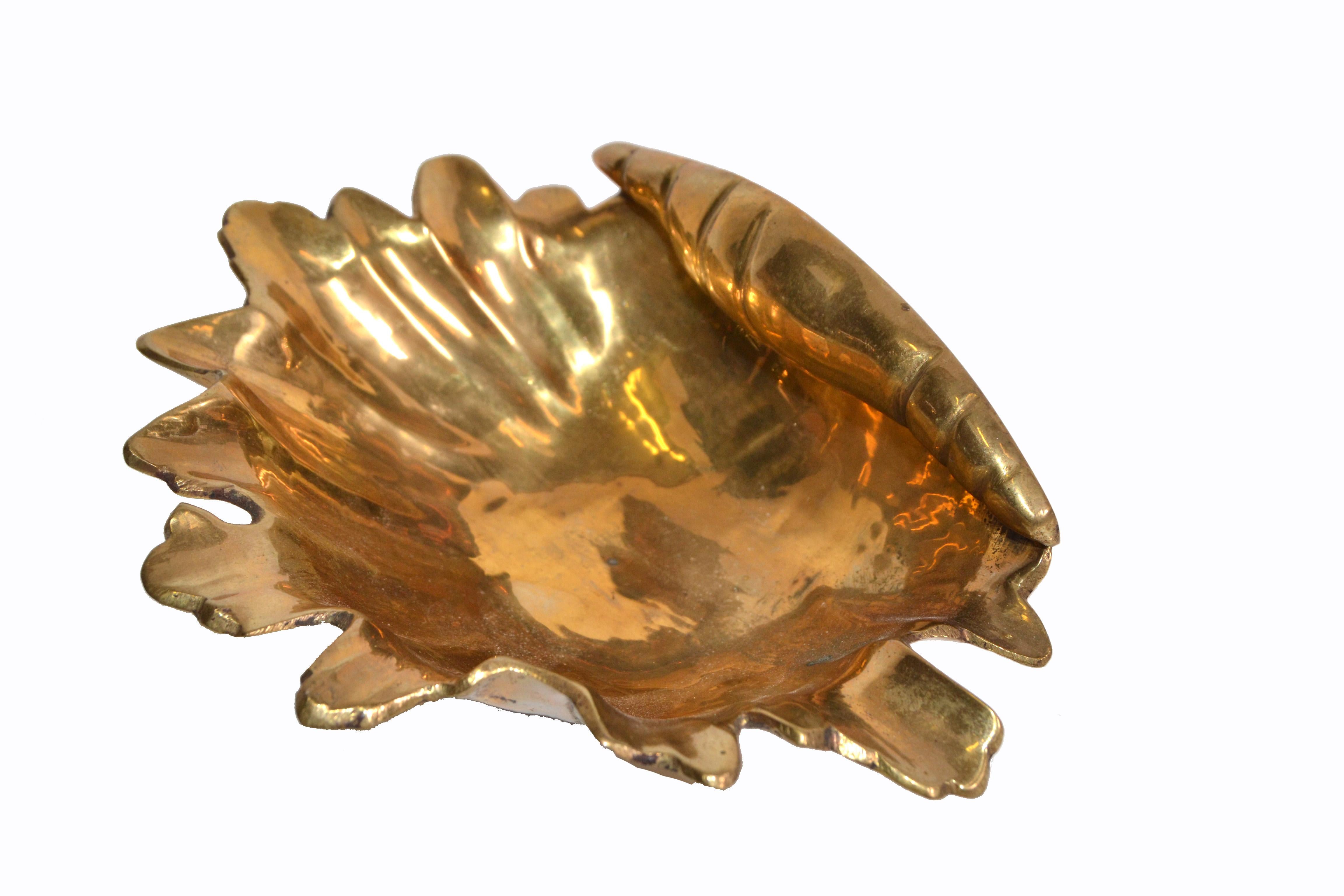 Hollywood Regency Bronze Footed Nautical Seashell Catchall Bowl Raymor Italy In Good Condition For Sale In Miami, FL