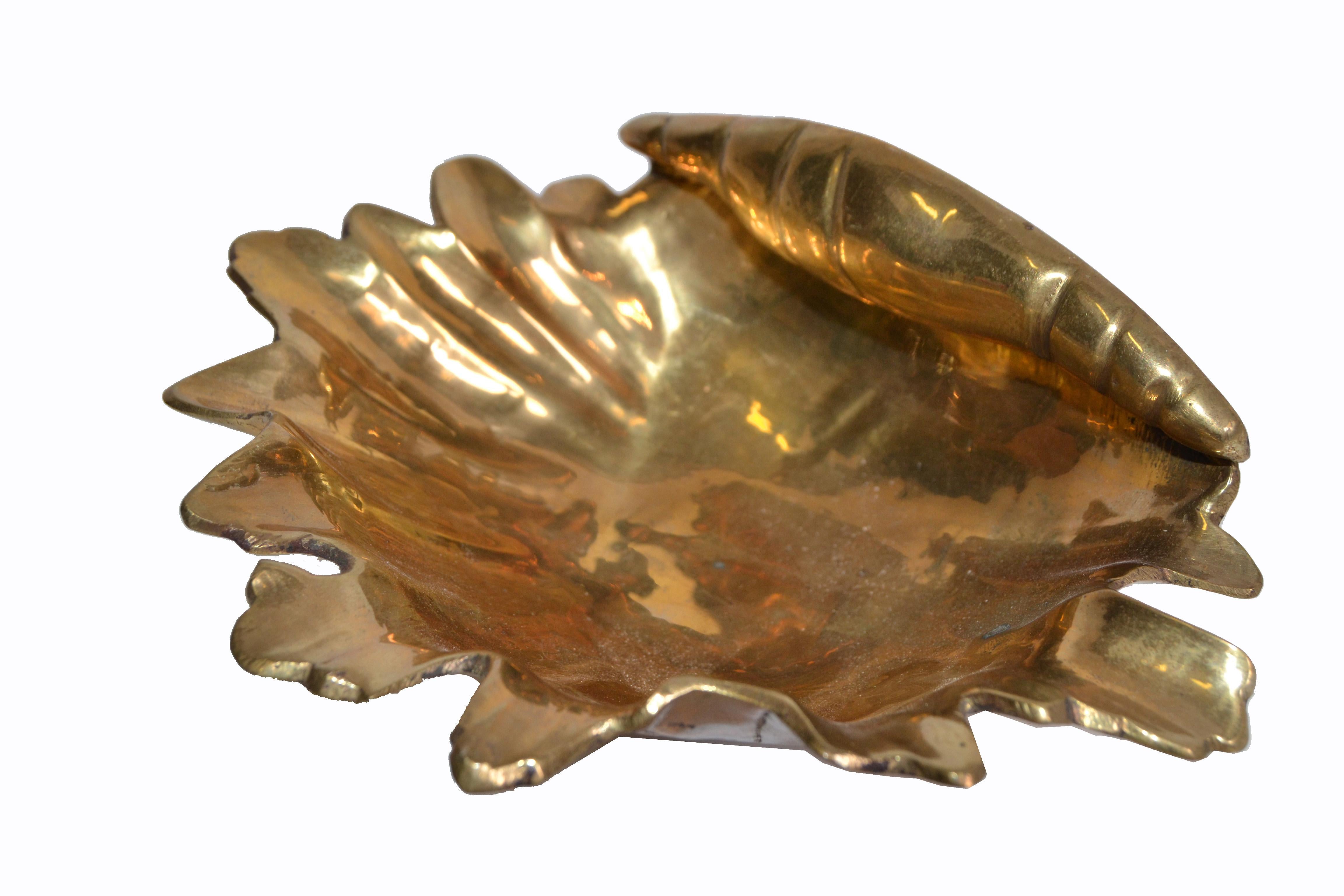 Hollywood Regency Bronze Footed Nautical Seashell Catchall Bowl Raymor Italy For Sale 1