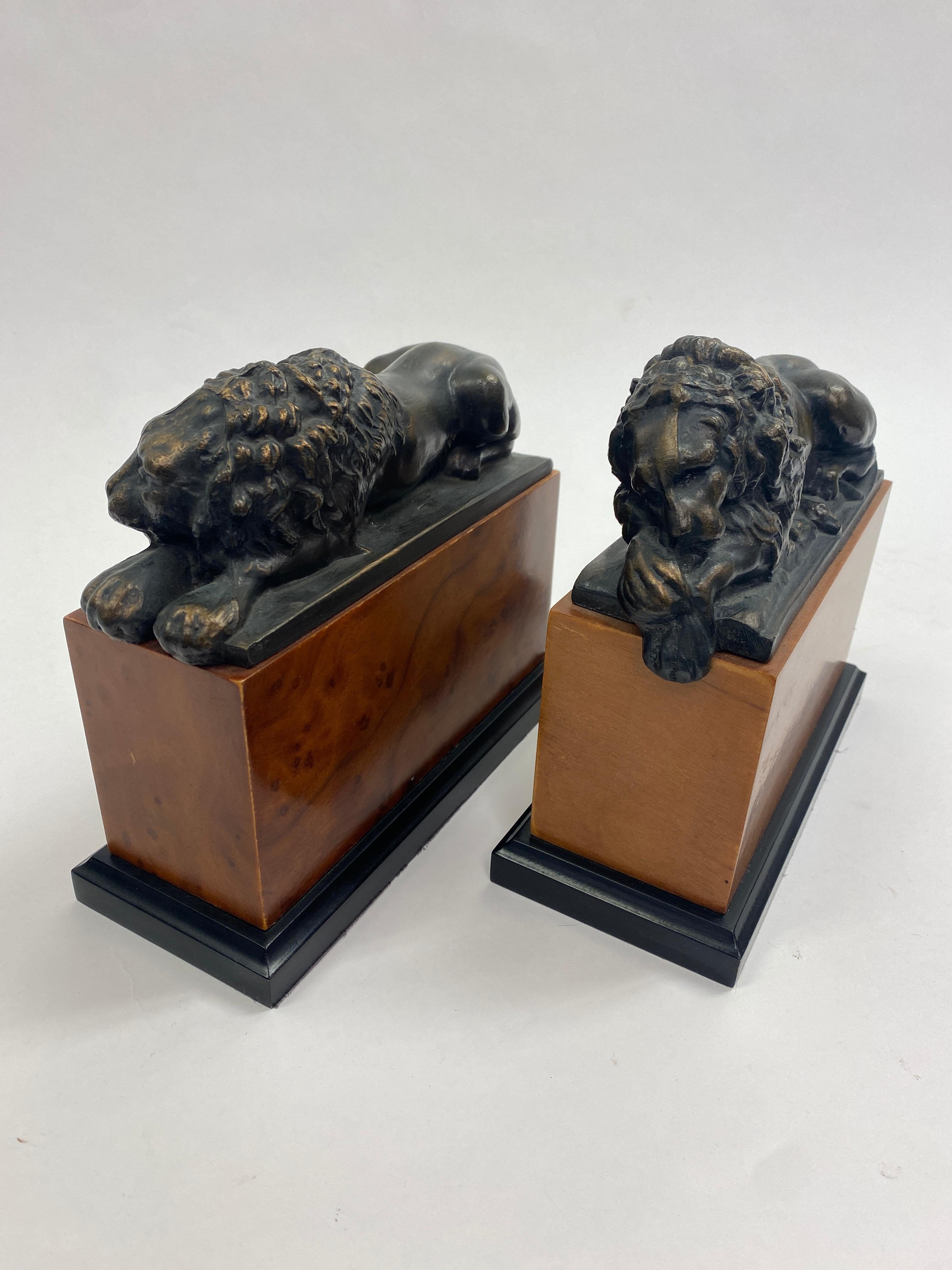 American Hollywood Regency Bronze Lion Bookends