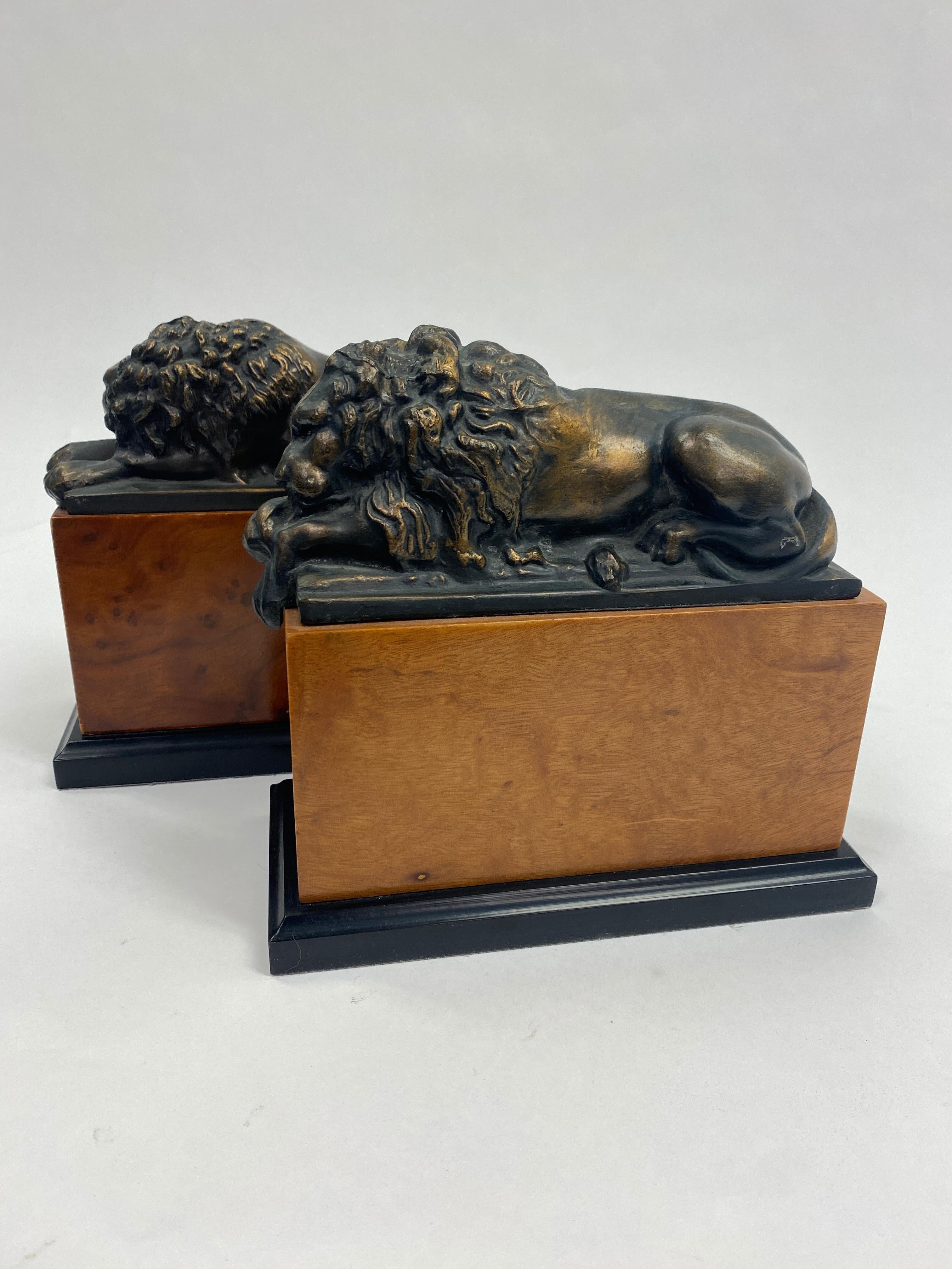 Patinated Hollywood Regency Bronze Lion Bookends