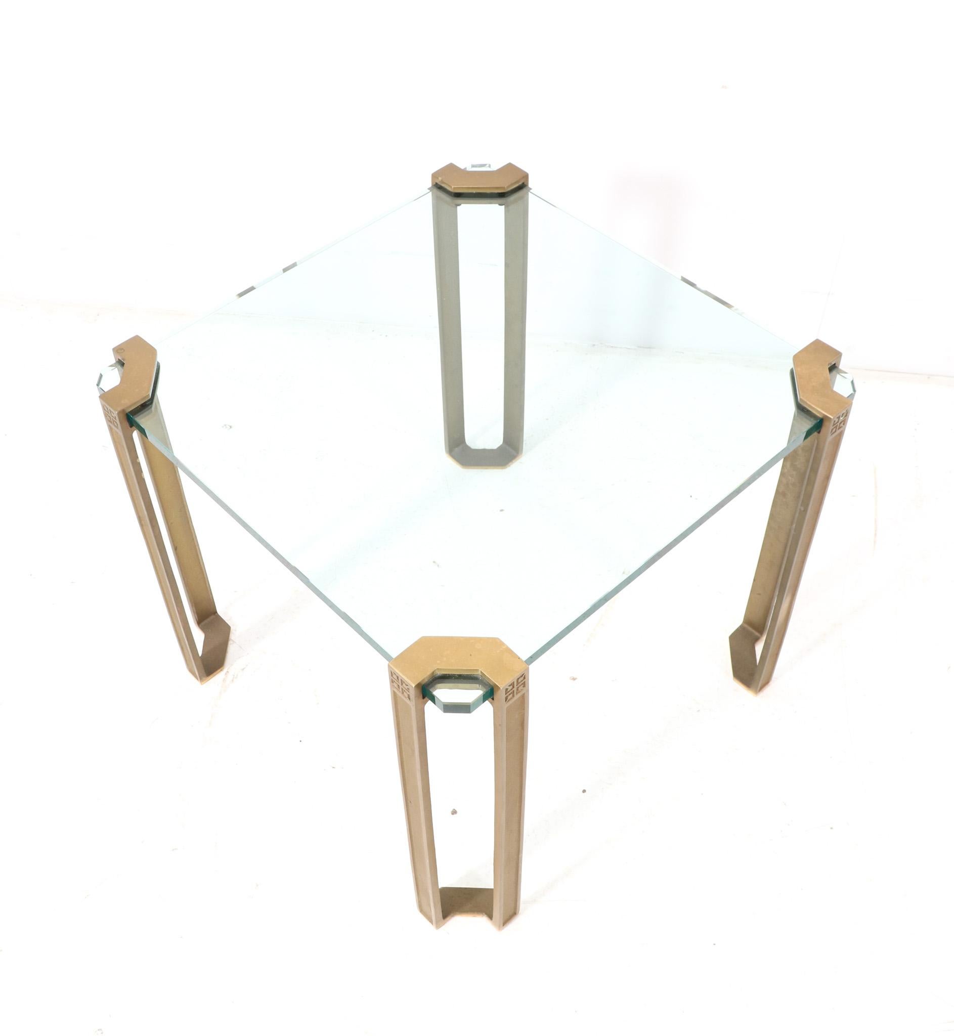 Table d'appoint carrée en bronze Hollywood Regency de Peter Ghyczy pour GHYCZY, 1970 en vente 1