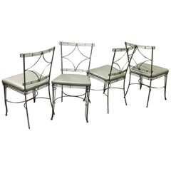 Hollywood Regency Brushed Steel Wire Dining Chairs