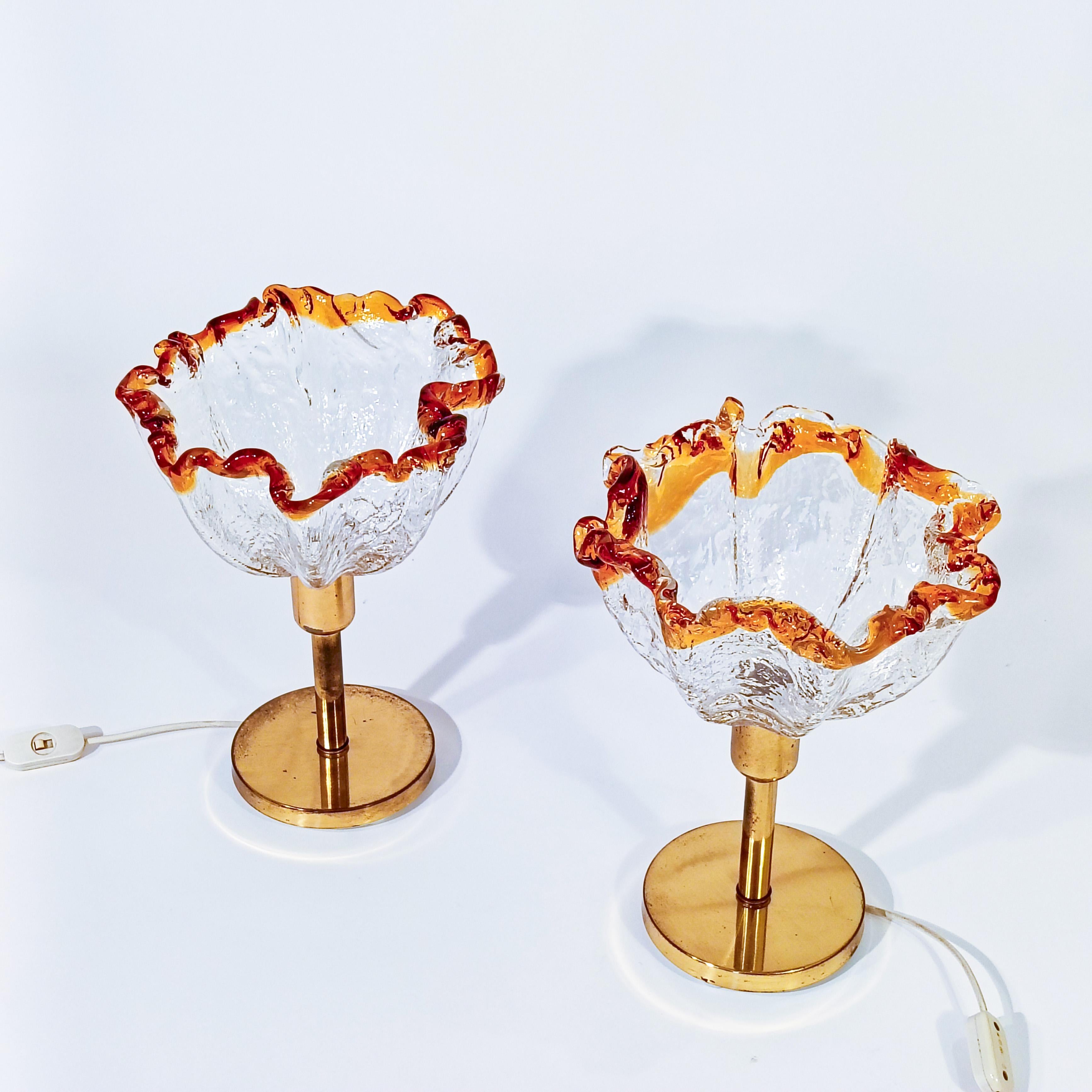 Hollywood Regency. Brutalist Murano glass table lamps by AVMazzega, Italy, 1970s Regencia de Hollywood en venta