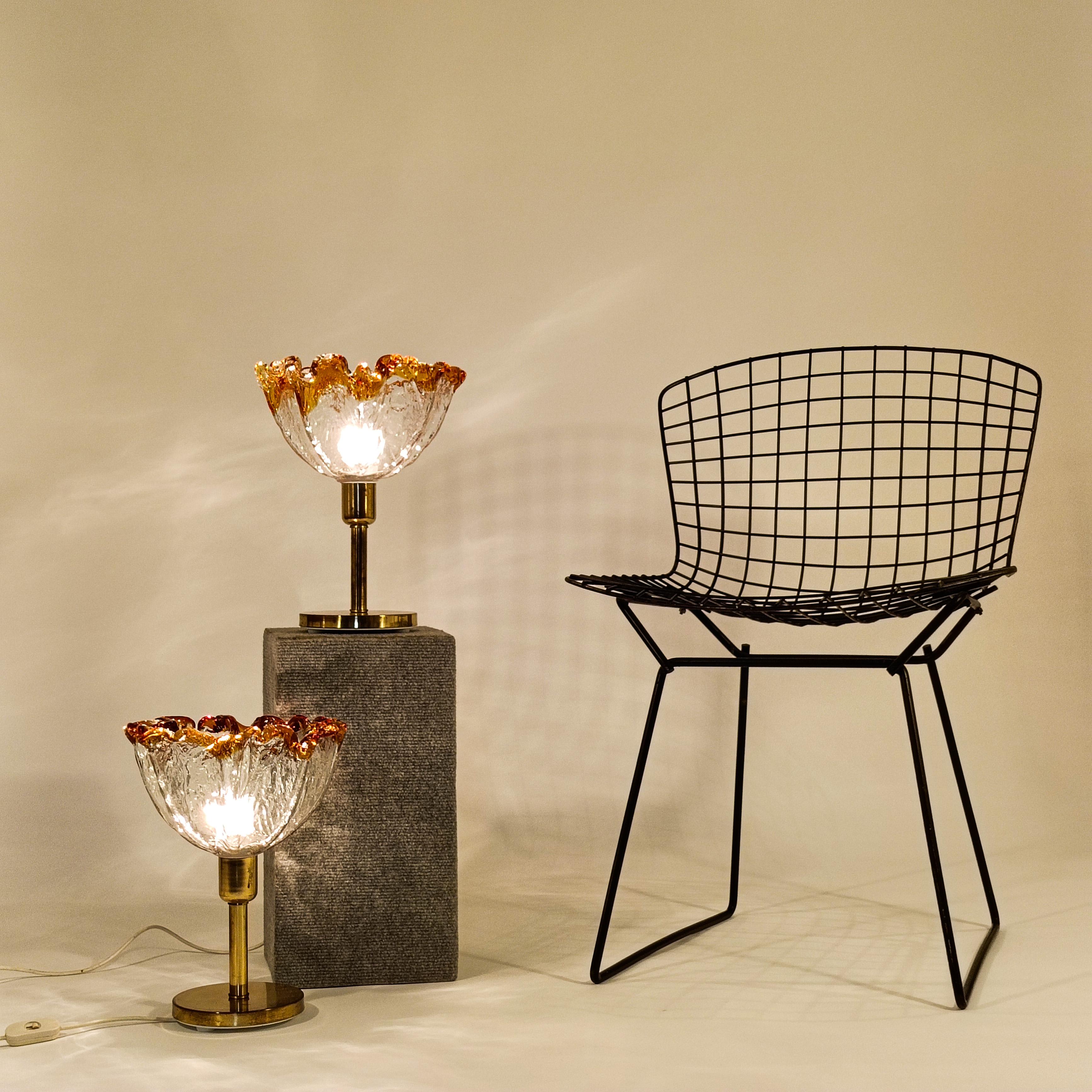 Hollywood Regency. Brutalist Murano glass table lamps by AVMazzega, Italy, 1970s finales del siglo XX en venta