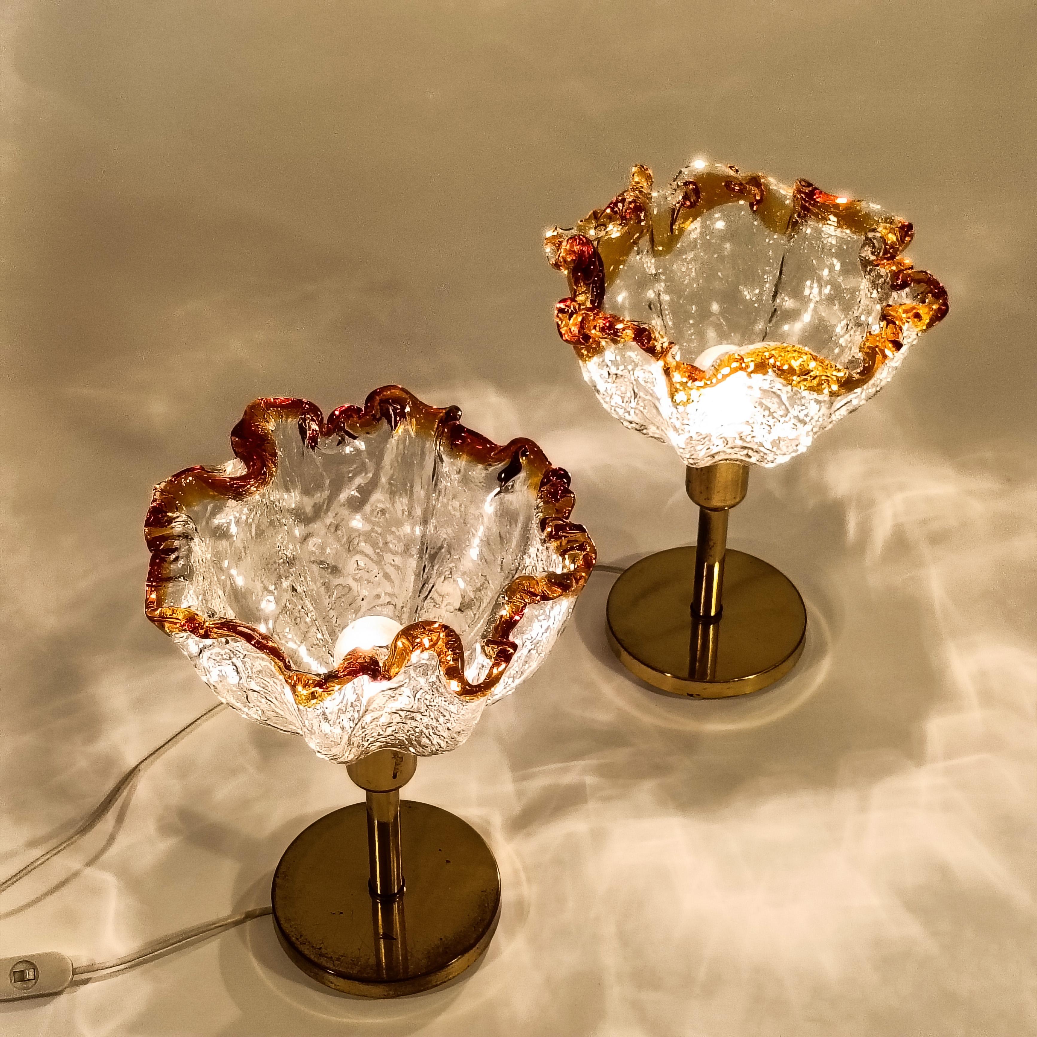 Hollywood Regency. Brutalist Murano glass table lamps by AVMazzega, Italy, 1970s Metal en venta