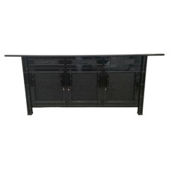 Hollywood Regency Buffet, Credenzas in Bamboo, Ash and Black Lacquered Rattan