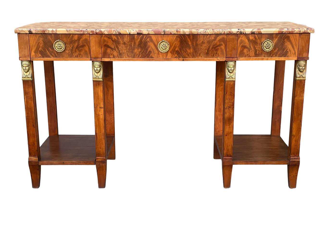 Mid-20th Century Hollywood Regency Burl and Stone Marble Console Table or Sofa Table