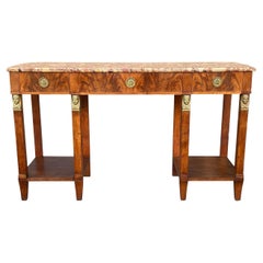 Hollywood Regency Burl and Stone Marble Console Table or Sofa Table