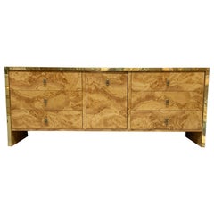 Hollywood Regency Burl Wood and Brass Credenza