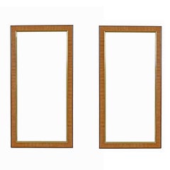 Hollywood Regency Burl Wood and Brass Drexel Heritage Avenues Mirror Set