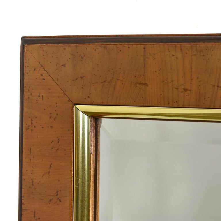 Hollywood Regency Burl Wood and Brass Drexel Heritage Avenues Mirror Set In Good Condition For Sale In Chattanooga, TN