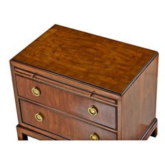 Hollywood Regency Burl Wood and Brass Drexel Heritage Chinoiserie Nightstands