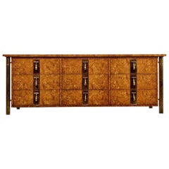 Hollywood Regency Burl Wood and Brass Mastercraft Dresser Credenza