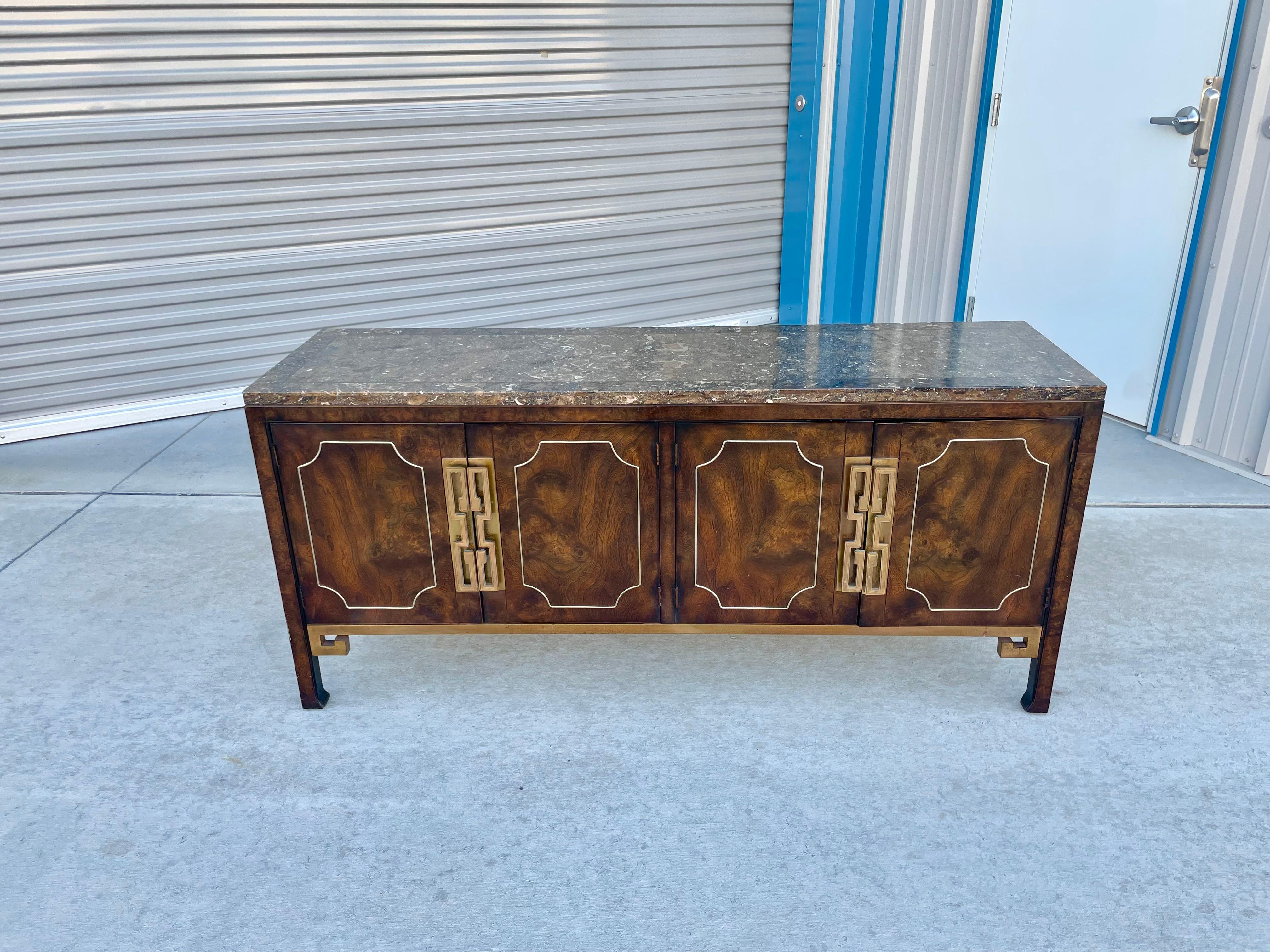 Mid-Century Modern Hollywood Regency Burl Wood & Brass Credenza by William Doezema for Mastercraft For Sale