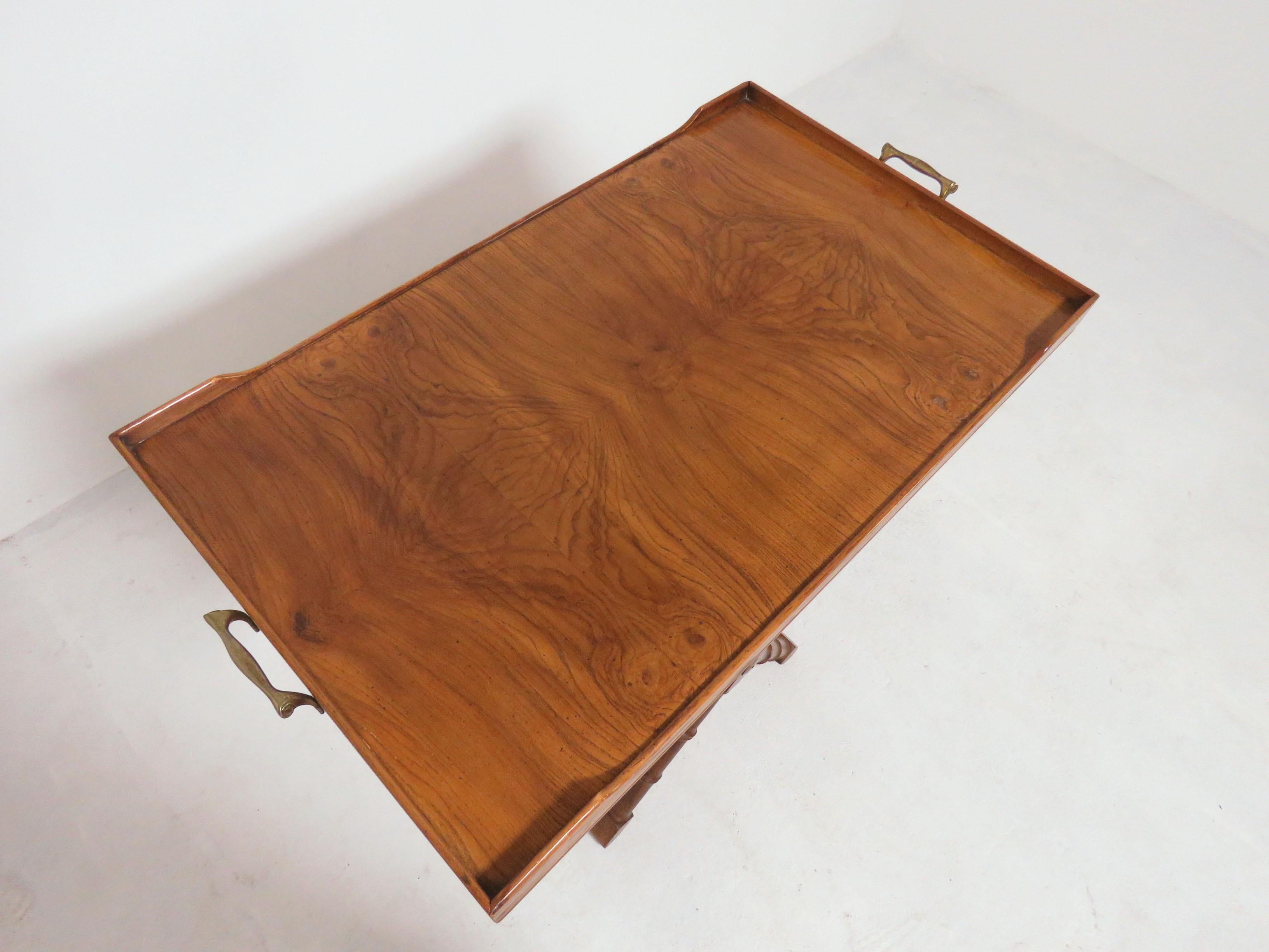Mid-Century Modern Hollywood Regency Burl Wood Butler's Tray, Convertible to Coffee Table