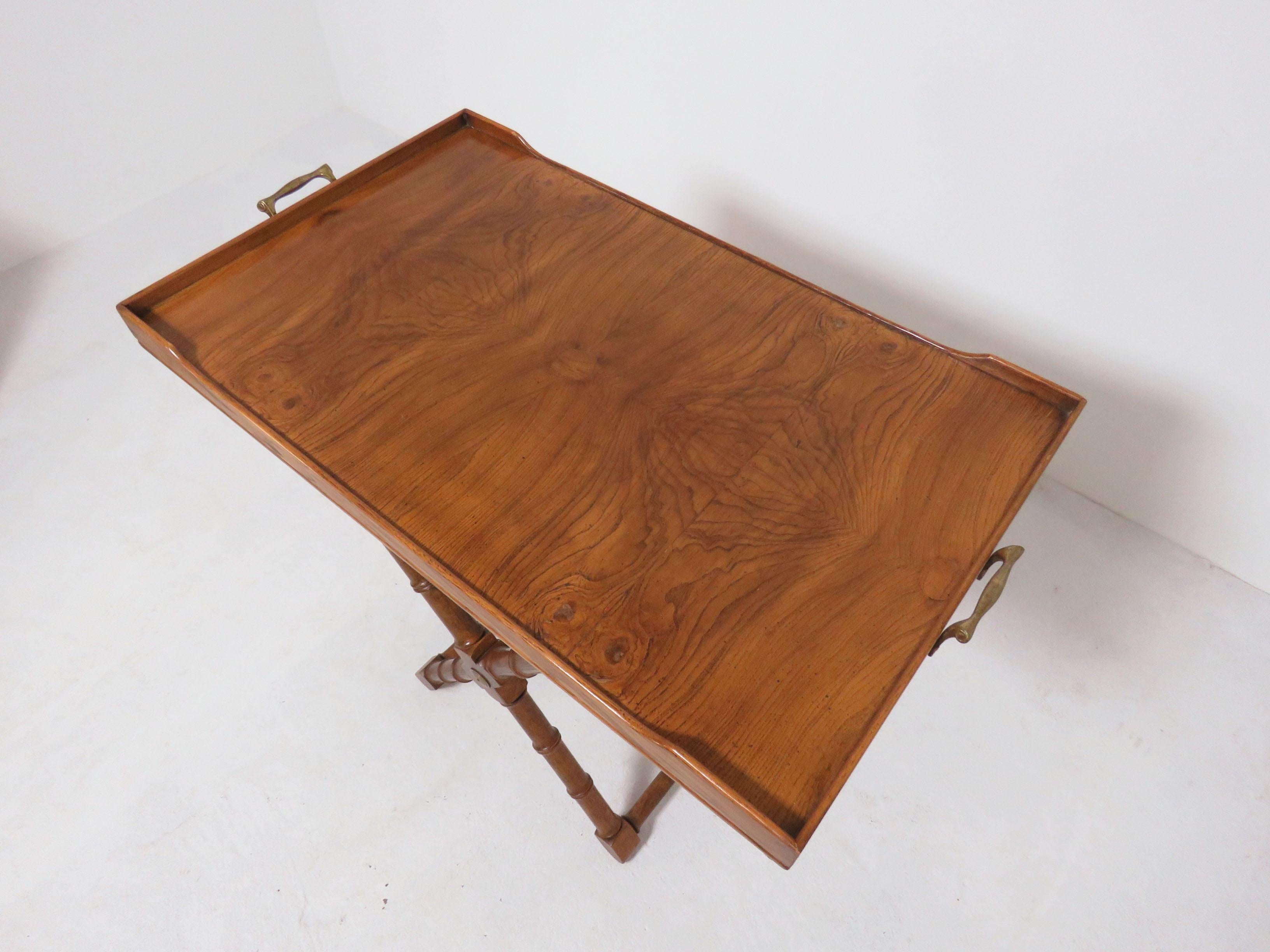 American Hollywood Regency Burl Wood Butler's Tray, Convertible to Coffee Table
