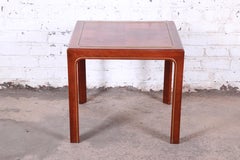 Hollywood Regency Burl Wood, Mahogany, and Brass Occasional Side Table by Hekman