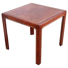 Hollywood Regency Burl Wood, Mahogany, and Brass Occasional Side Table by Hekman