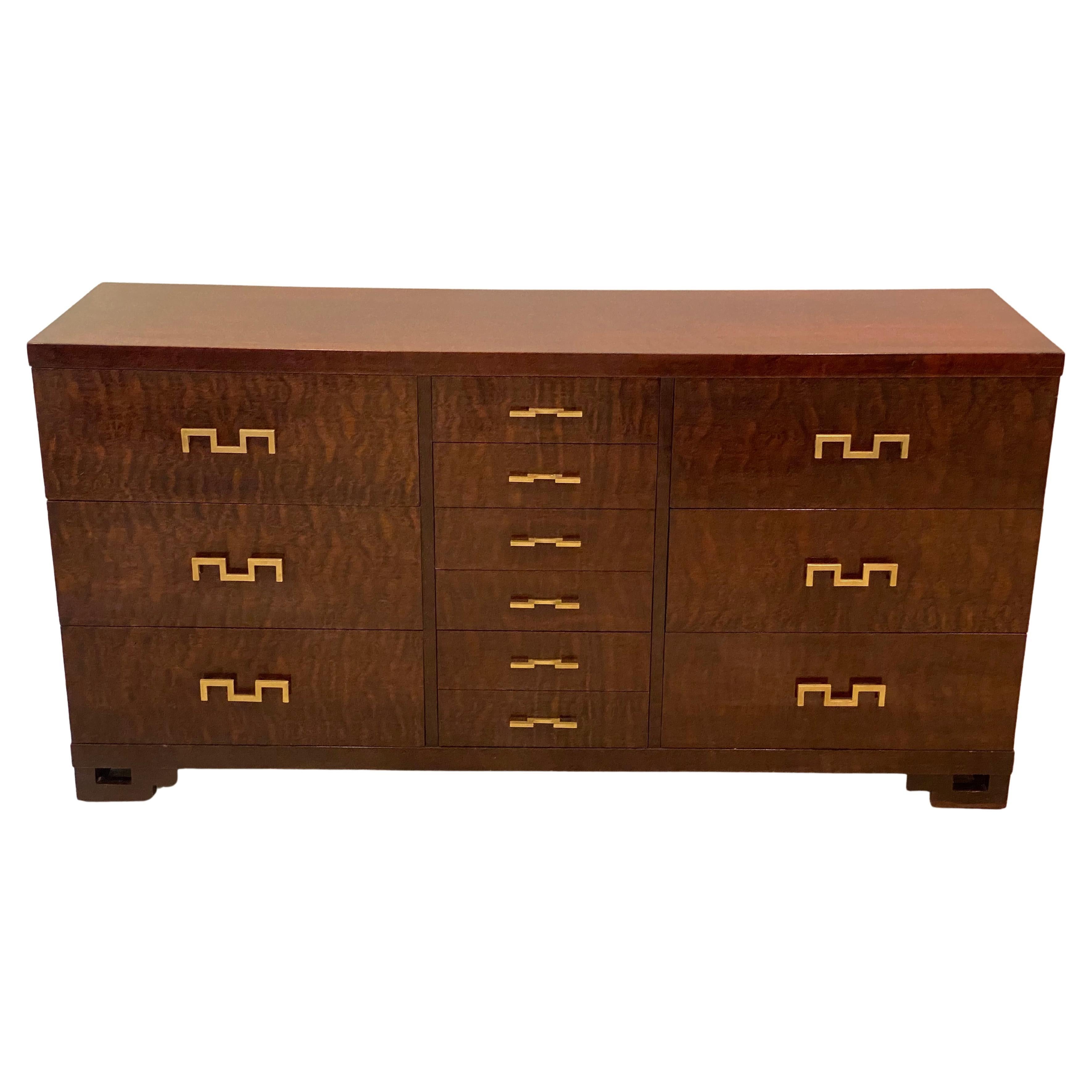 Hollywood Regency Burl Wood Twelve Drawer Dresser