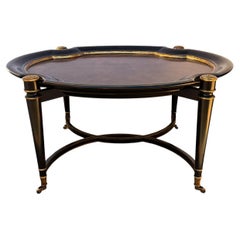 Hollywood Regency Burl Wood with Gold Trim Oval Cocktail Table by Maitland Smith