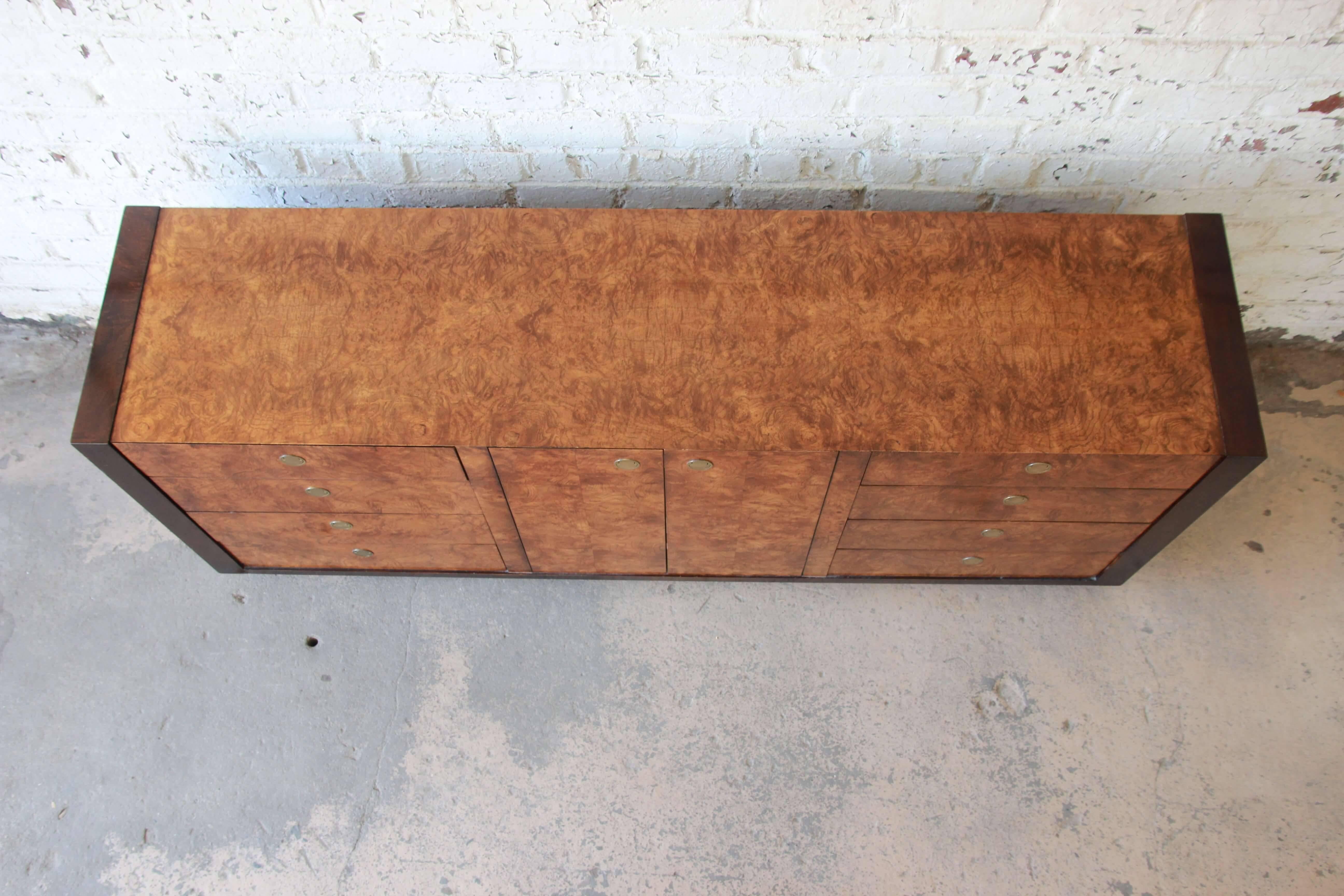 Hollywood Regency Burled Olivewood Credenza by Century Furniture In Good Condition In South Bend, IN