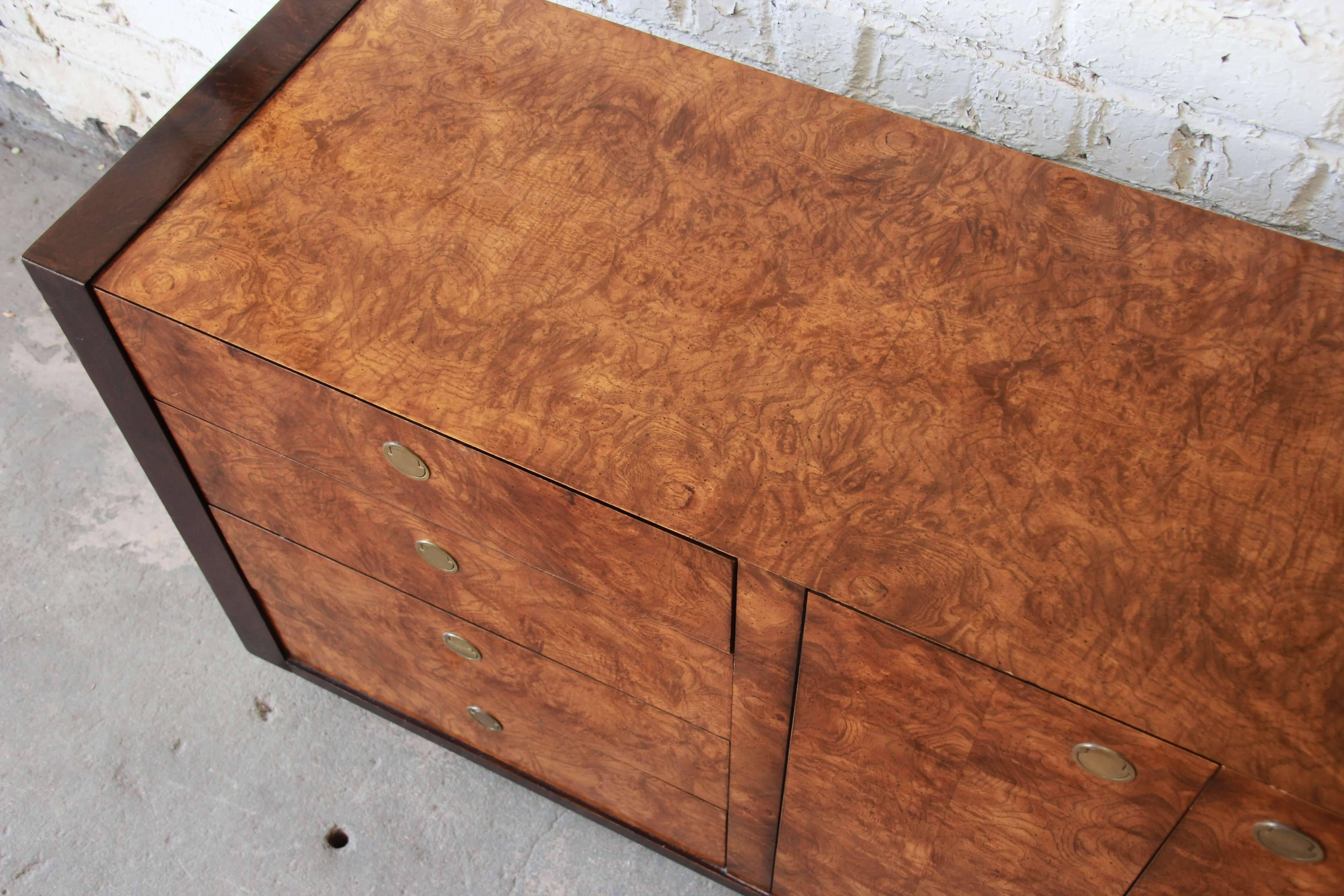 Late 20th Century Hollywood Regency Burled Olivewood Credenza by Century Furniture
