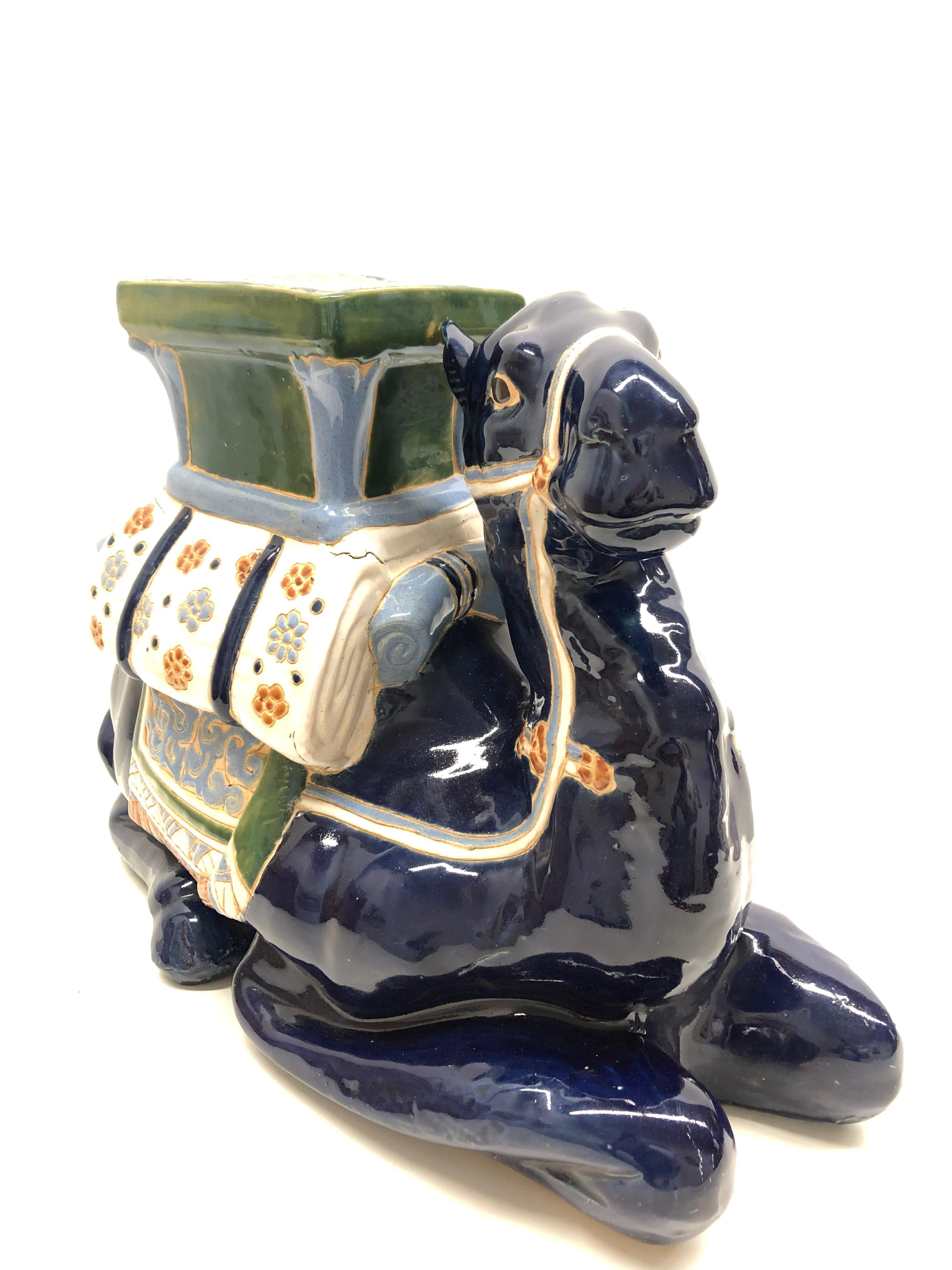Mid-20th Century Hollywood Regency Camel Garden Stool or Side Table Patio Decoration