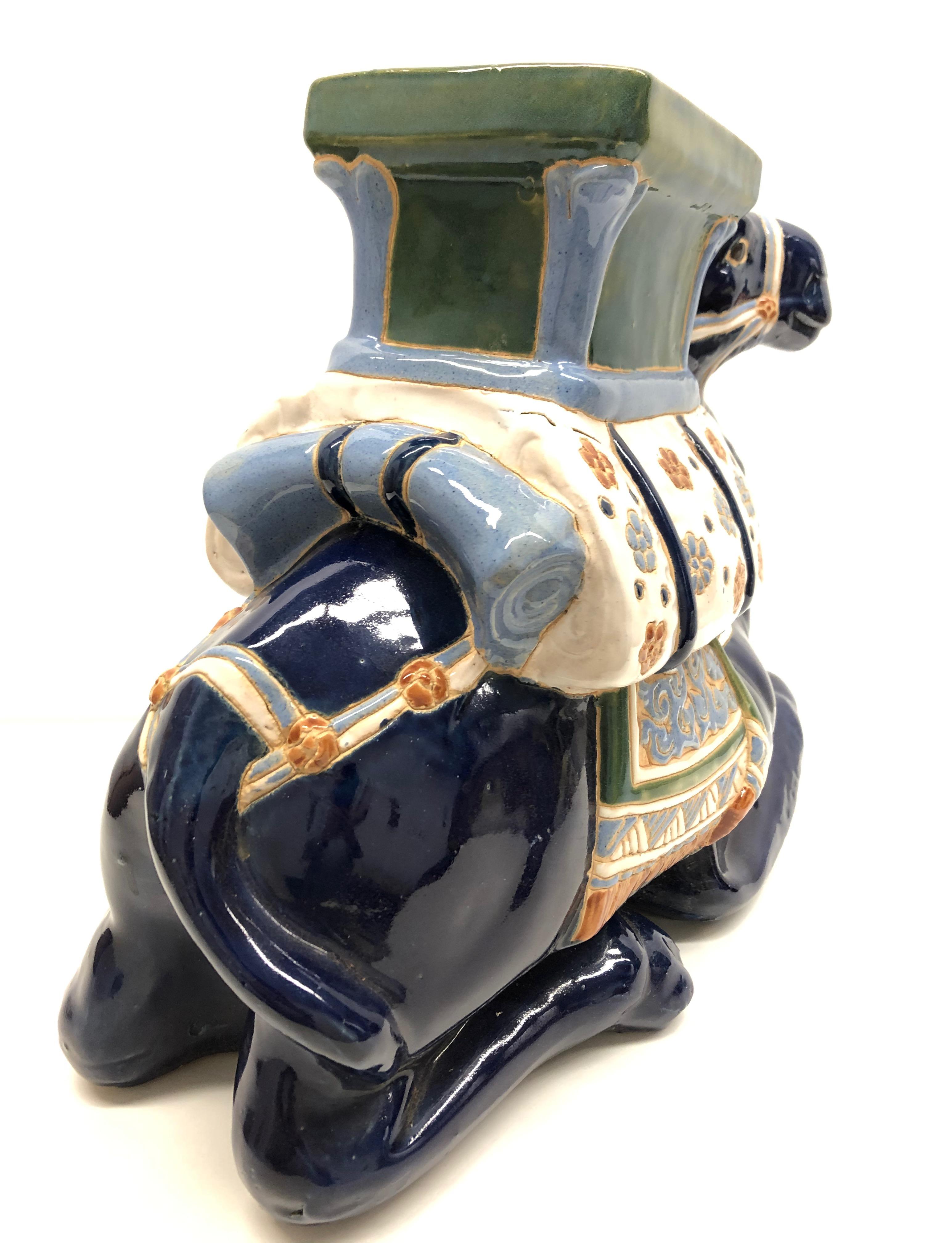 Ceramic Hollywood Regency Camel Garden Stool or Side Table Patio Decoration