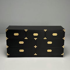 Hollywood Regency, Campaign Chest, Black Paint, Brass, USA, 1970s