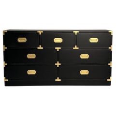 Hollywood Regency, Campaign Chest, Black Paint, Brass, USA, 1970s