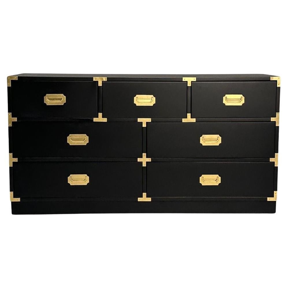 Hollywood Regency, Campaign Chest, Black Paint, Brass, USA, 1970s For Sale