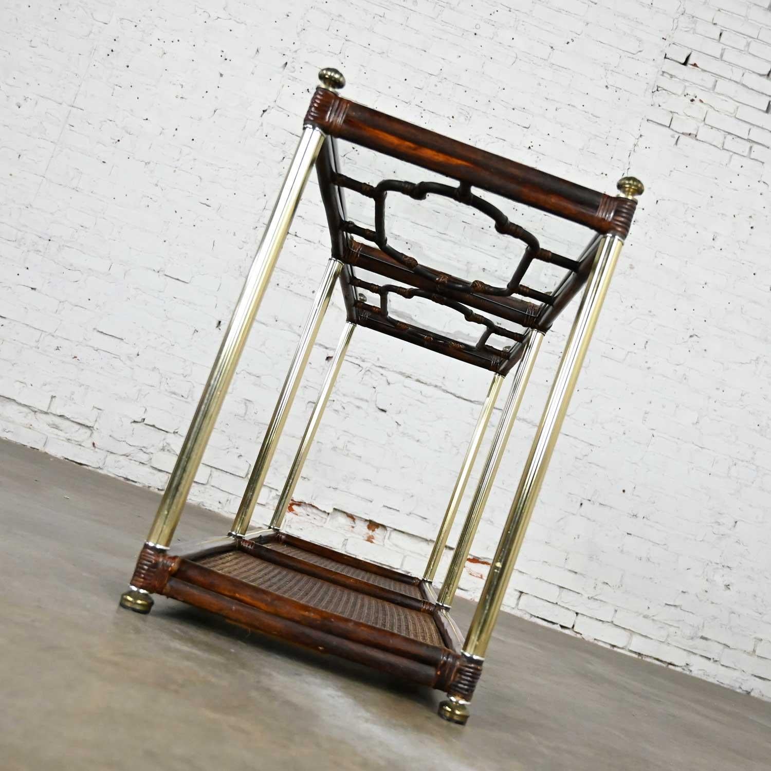 Hollywood Regency Campaign Chinoiserie Faux Bamboo Cane & Glass Top Sofa Table 7