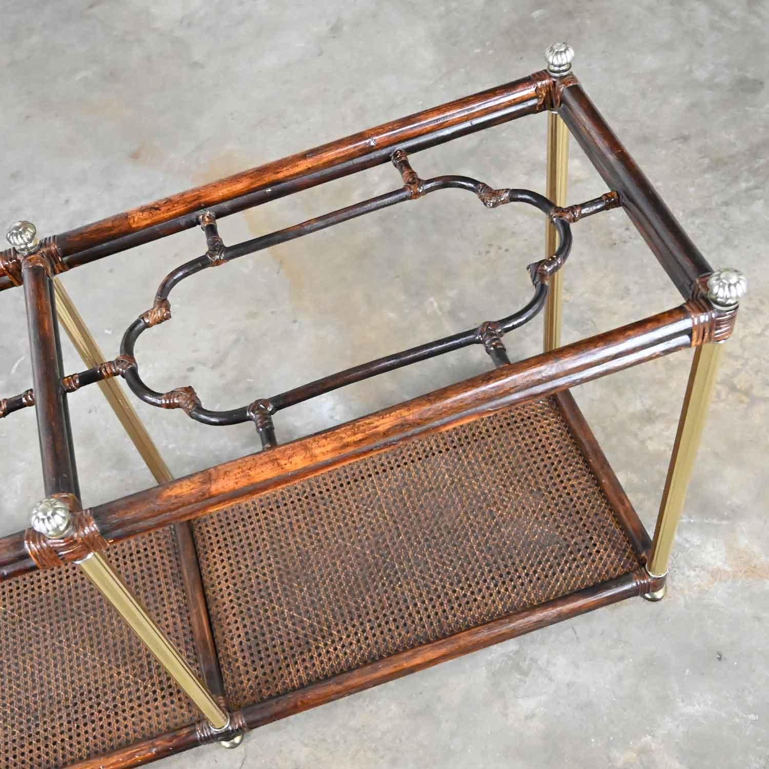 Hollywood Regency Campaign Chinoiserie Faux Bamboo Cane & Glass Top Sofa Table 8