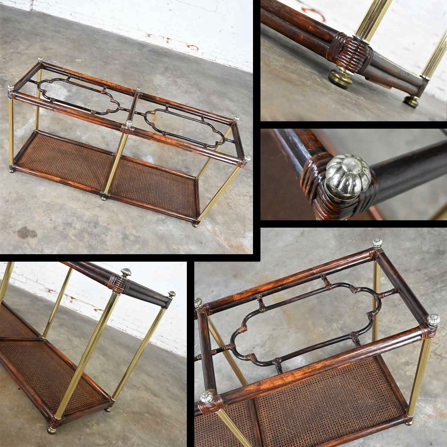 Hollywood Regency Campaign Chinoiserie Faux Bamboo Cane & Glass Top Sofa Table 9