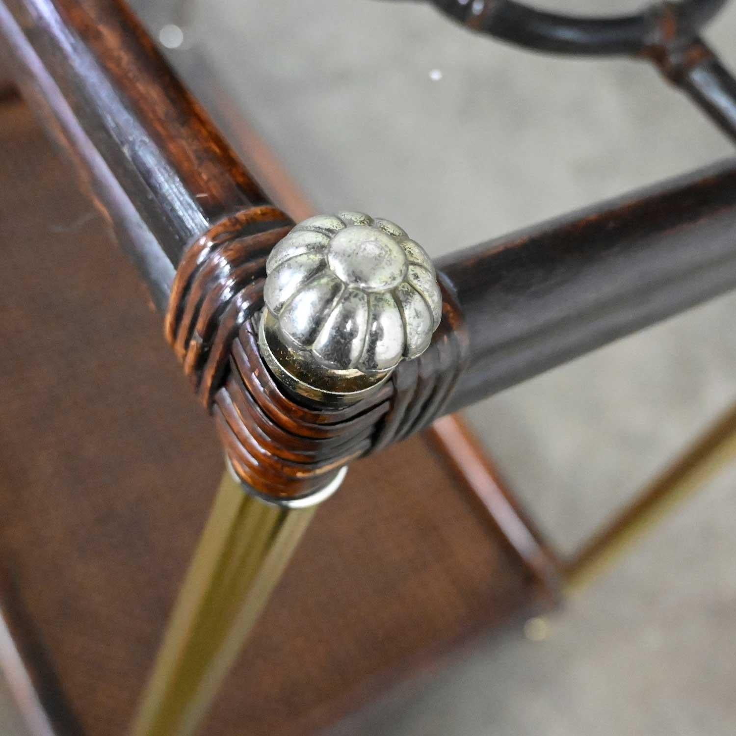 Hollywood Regency Campaign Chinoiserie Faux Bamboo Cane & Glass Top Sofa Table 10