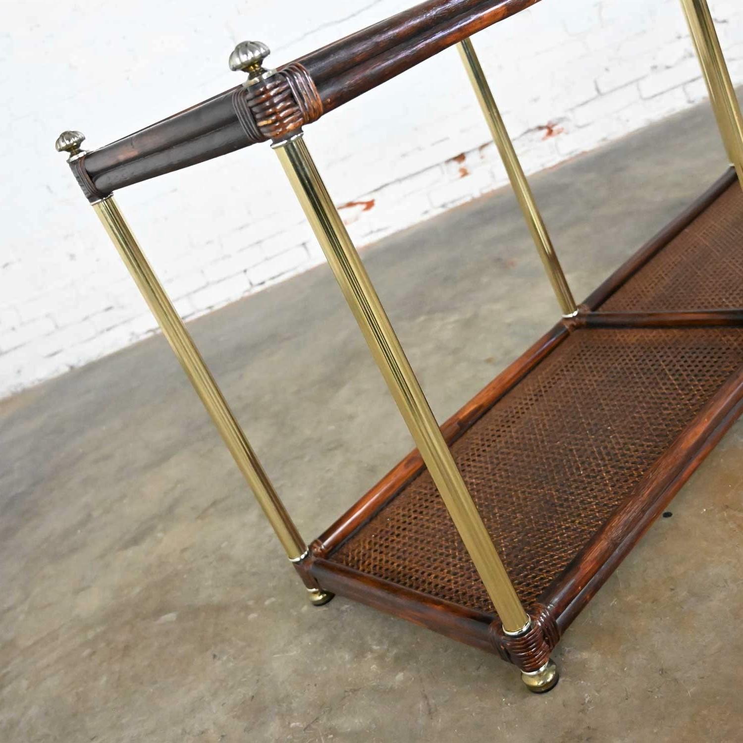 Hollywood Regency Campaign Chinoiserie Faux Bamboo Cane & Glass Top Sofa Table 12