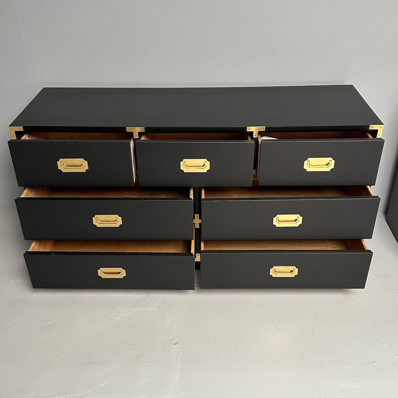 Hollywood Regency, Campaign Dressers, Black Paint, Brass, USA, 1970s 1