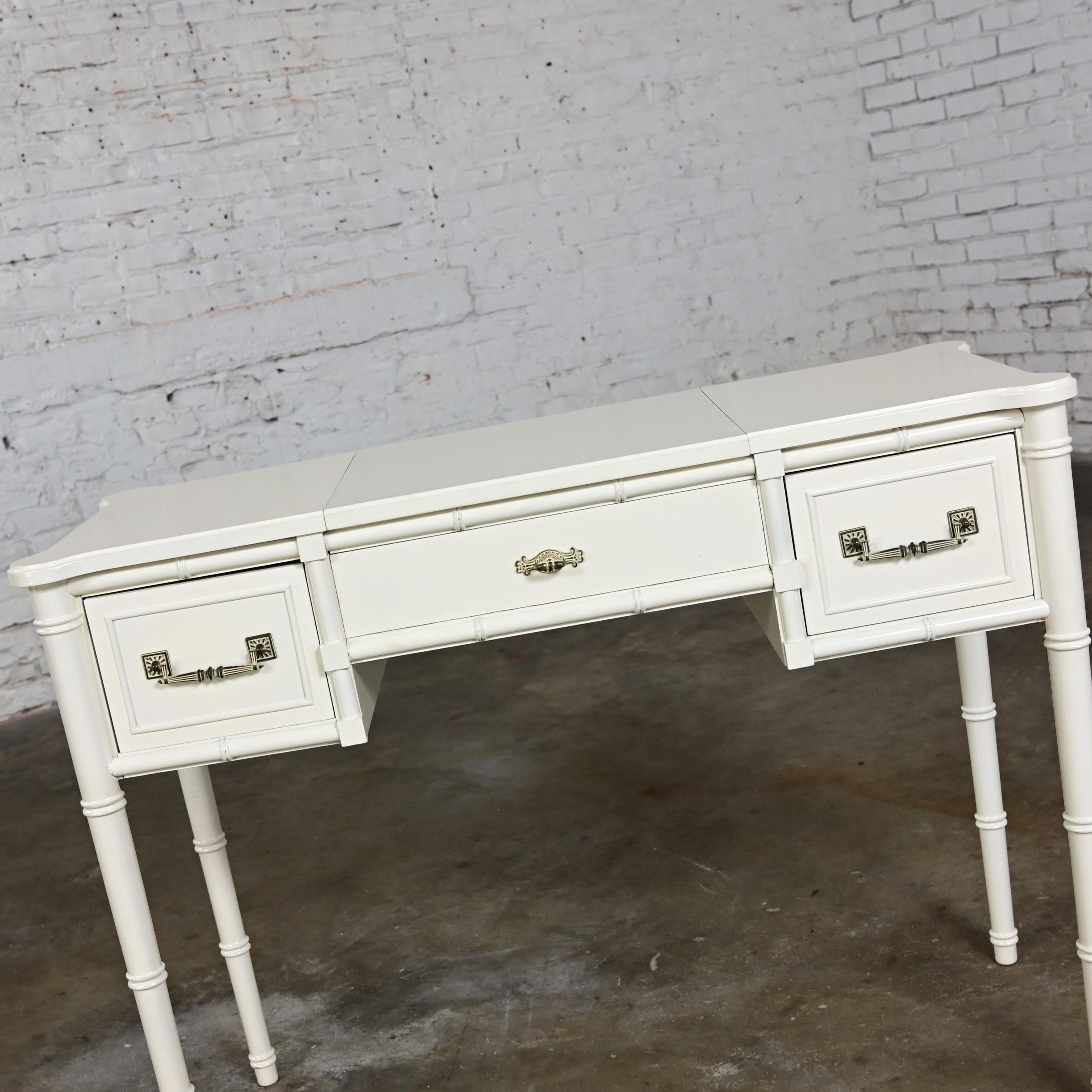 Metal Hollywood Regency Campaign Style Bali Hai Vanity Faux Bamboo White by Henry Link